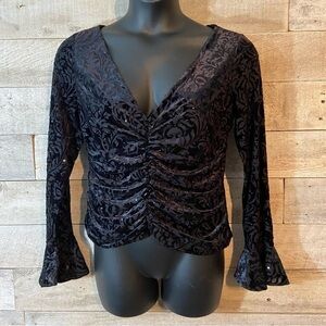 JS Boutique women's black ruched blouse in size large